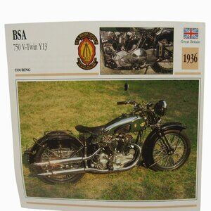 BSA 750 V-Twin Y13 Great Britain 1936 Touring Model Motorcycle Spec Card Sheet
